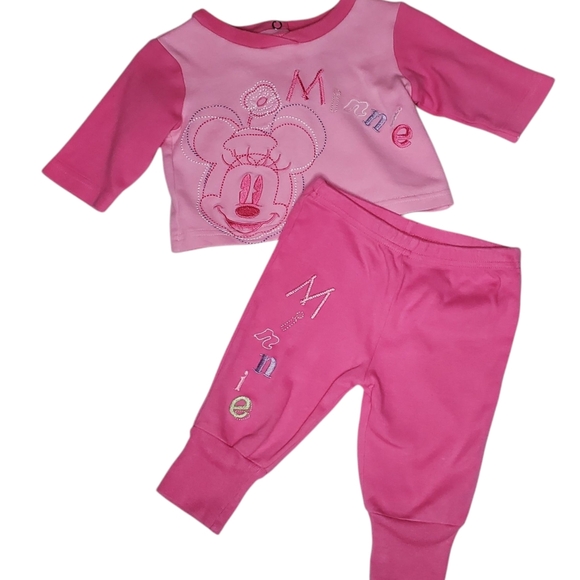 Wonderful World Of Disney 2 Piece Top & Bottoms Set Pink Minnie 0-3 Months - Picture 1 of 5